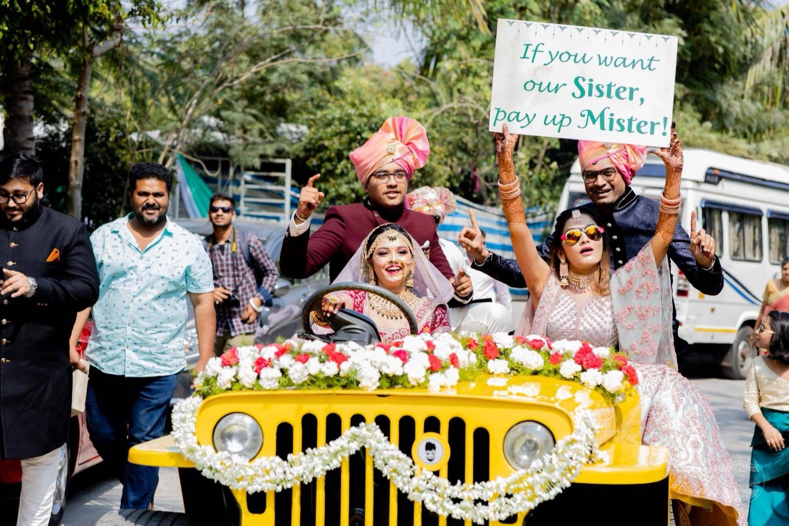 Wedding procession with musicians and performers